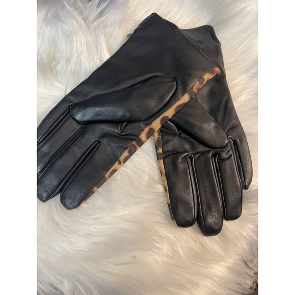 Women's Vintage Cheetah Leopard Print & Black Soft Gloves Faux Leather SIZE L/XL - Picture 6 of 8